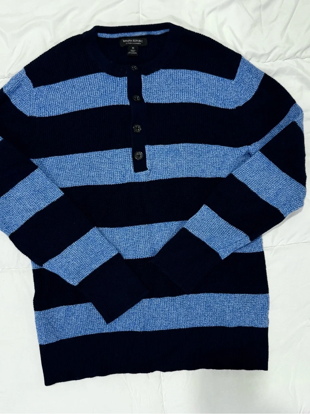 Navy & Light Blue Striped Henley Sweater